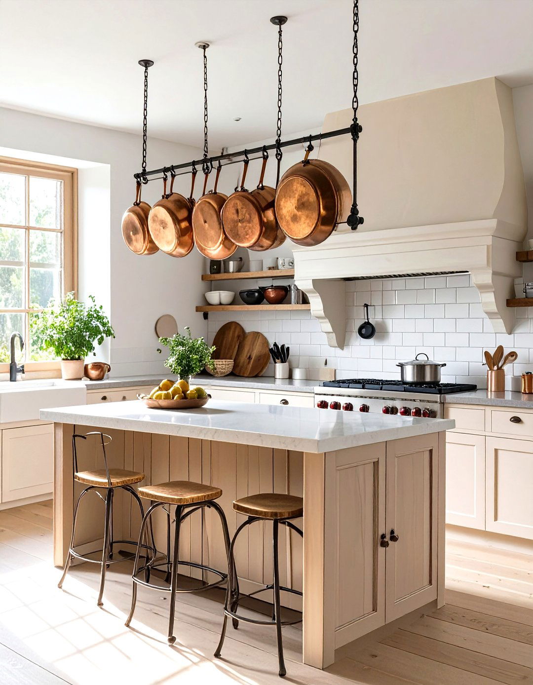 Country Kitchen with a Pot Rack - 30 country kitchen designs