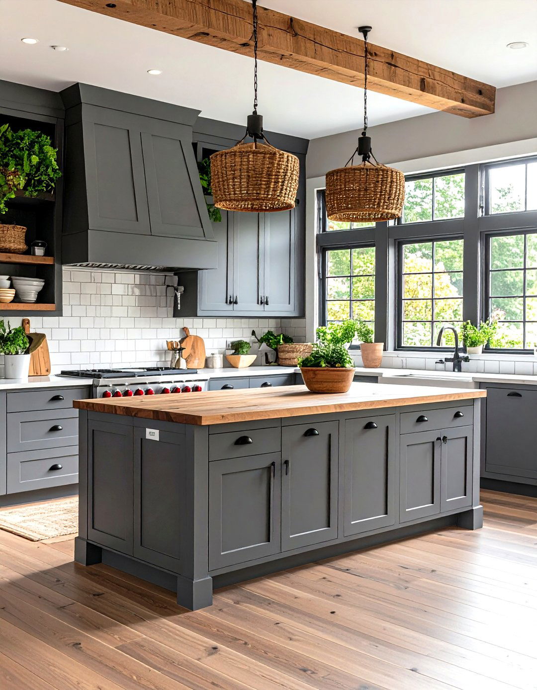 Country Style Gray Kitchen with Open Weave Baskets - 30 gray kitchen ideas