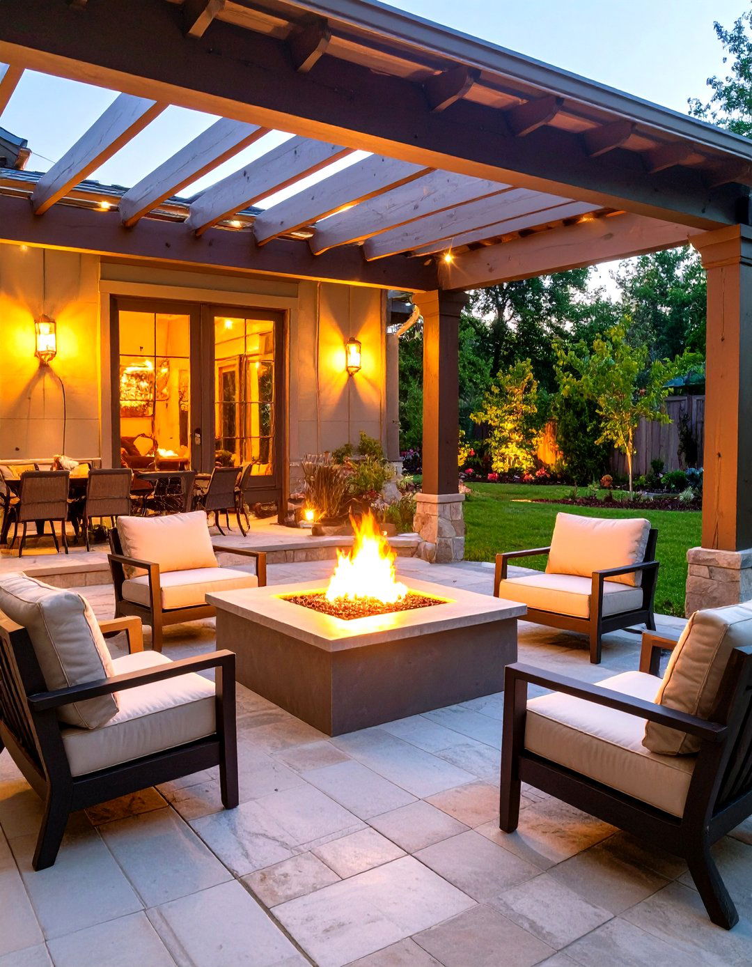 Covered Patio Centered on a Fire Pit Table - 30 outdoor covered patio ideas