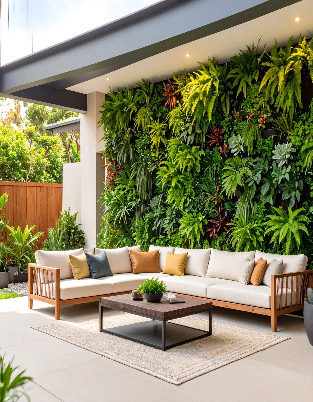 Covered Patio Featuring a Living Green Wall - 30 outdoor covered patio ideas