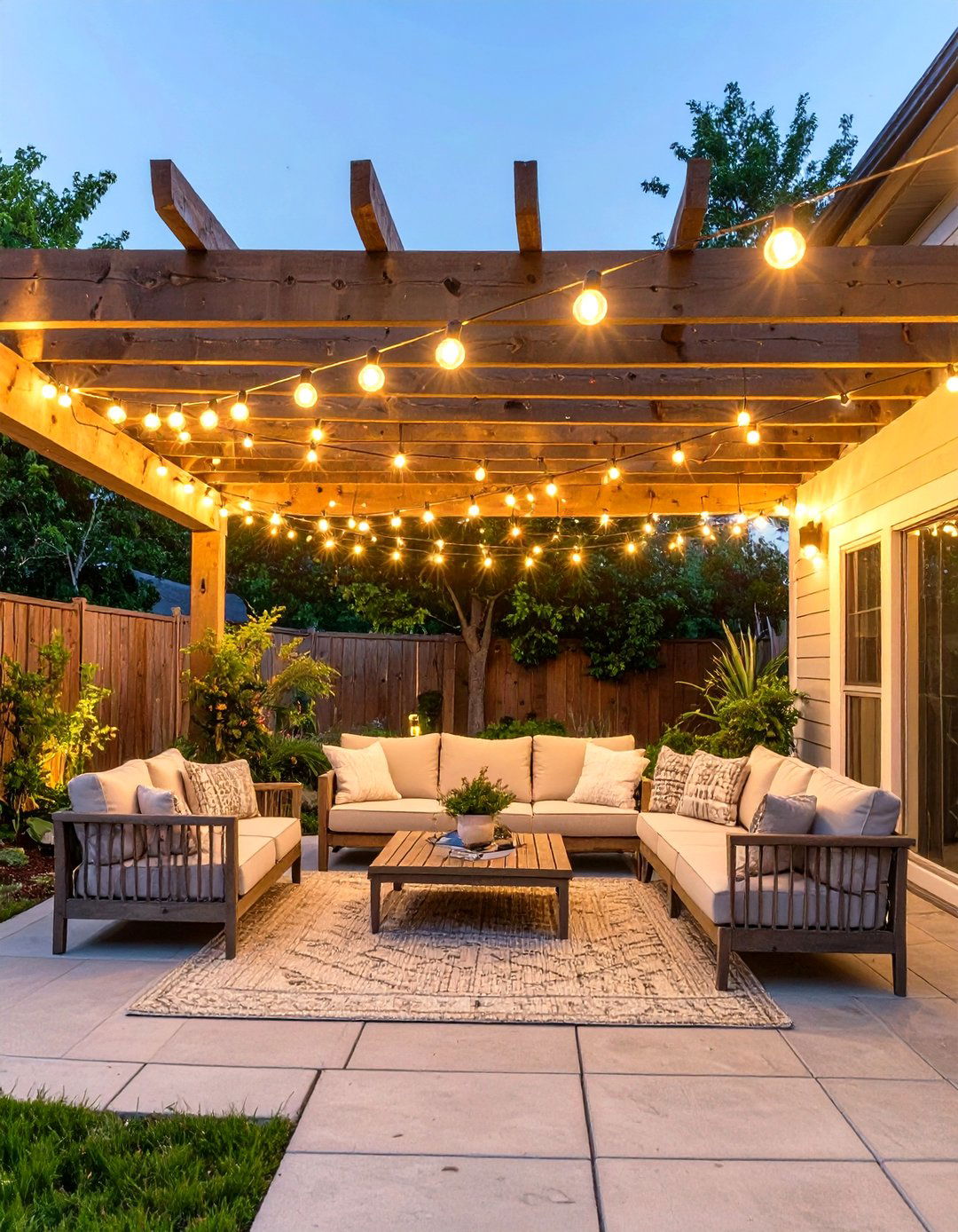 Covered Patio with Ambient String Lights - 30 outdoor covered patio ideas