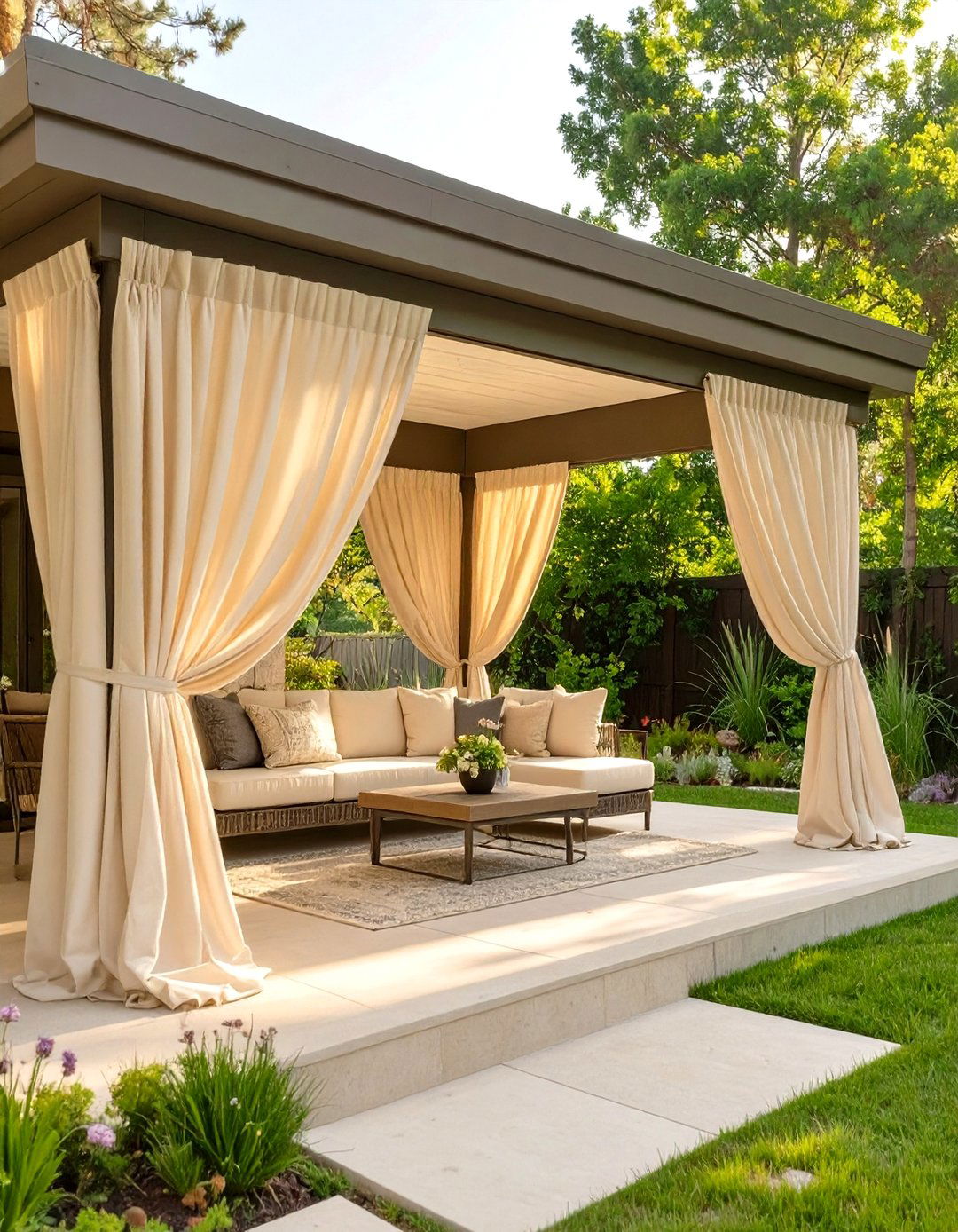 Covered Patio with Privacy Curtains - 30 outdoor covered patio ideas