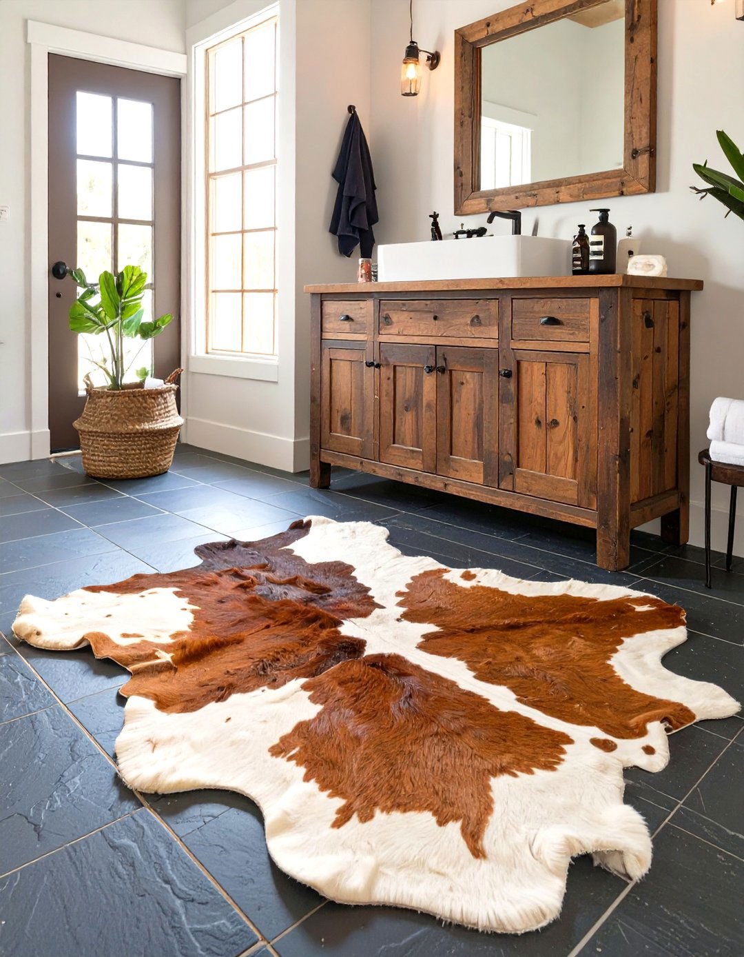 Cowhide Rug for a Western Bathroom - 30 western bathroom ideas