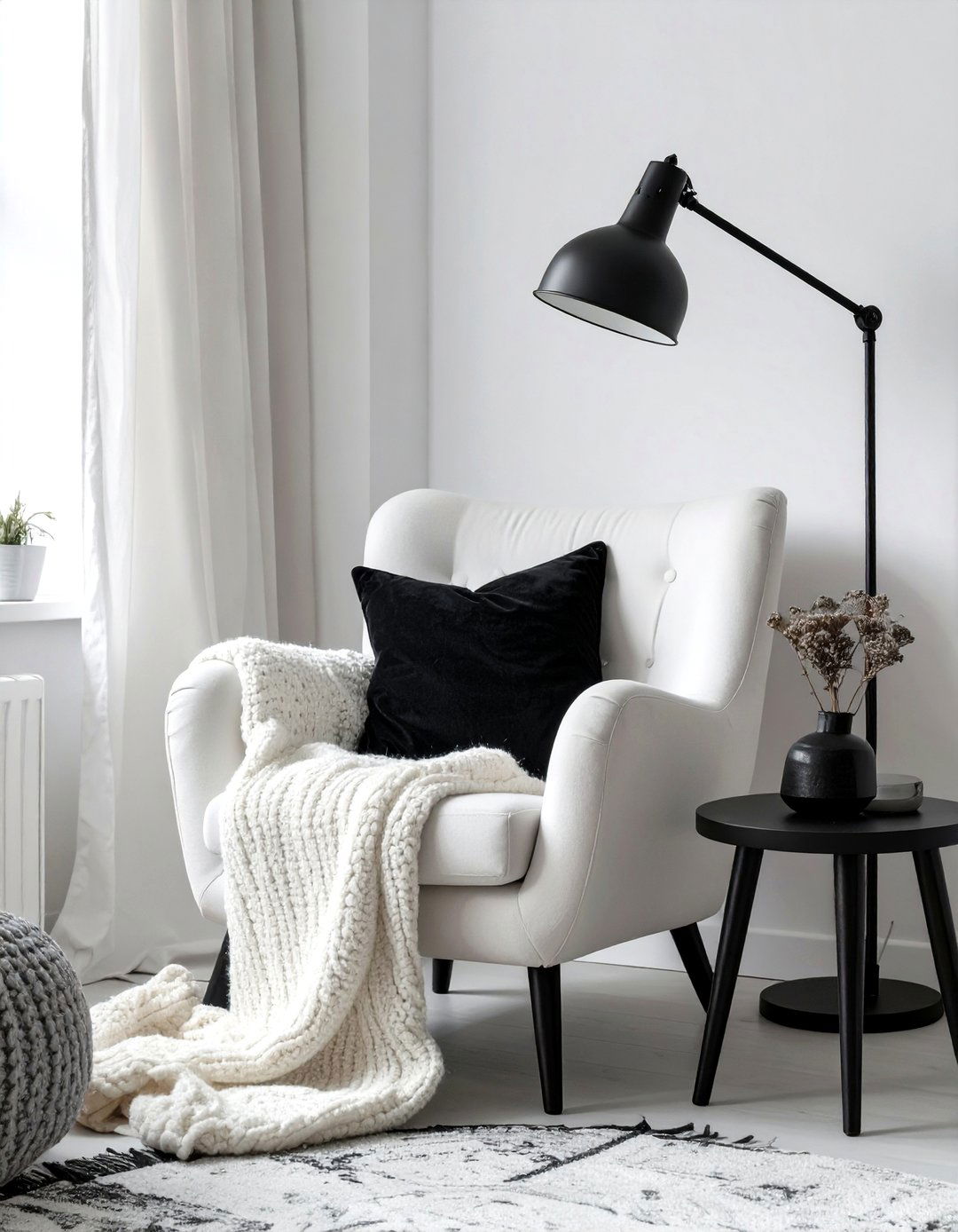 Cozy Black and White Reading Nook - 30 black and white interior design ideas