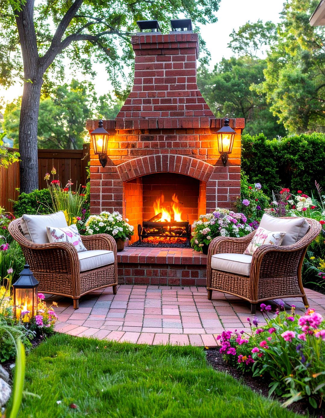 Cozy Brick Patio Fireplace - 30 backyard fireplace ideas