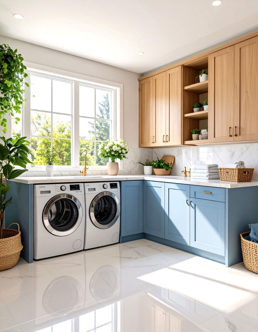 Cozy Farmhouse Laundry Room with a Corner Layout - 30 farmhouse laundry room ideas