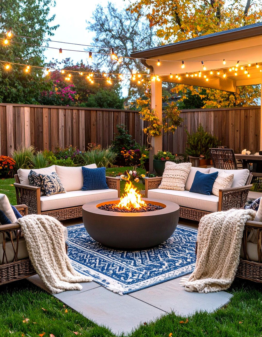 Cozy Fireside Seating Area - 30 fall outdoor decorating ideas