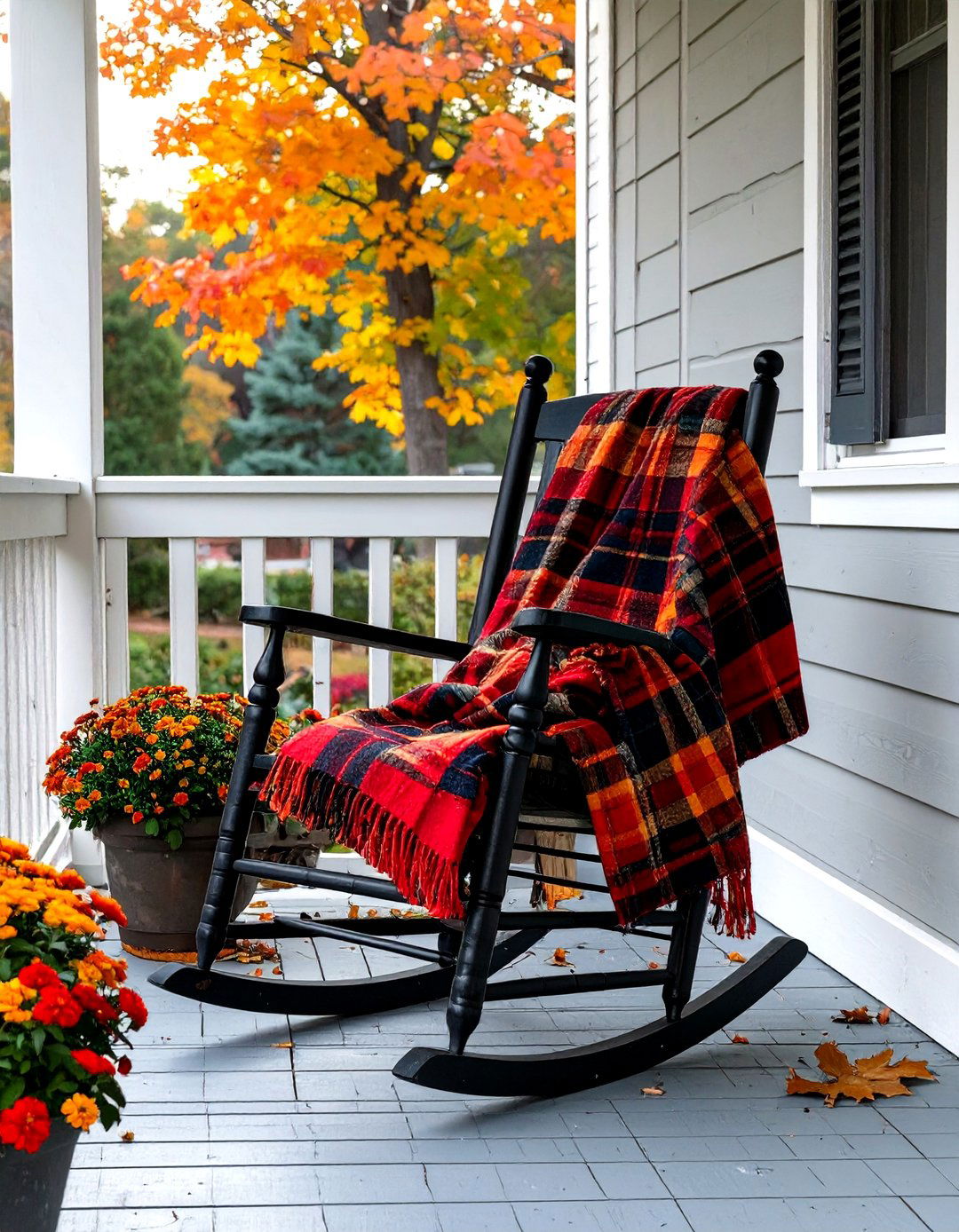 Cozy Plaid Throw Blanket - 30 small front porch fall decorating ideas