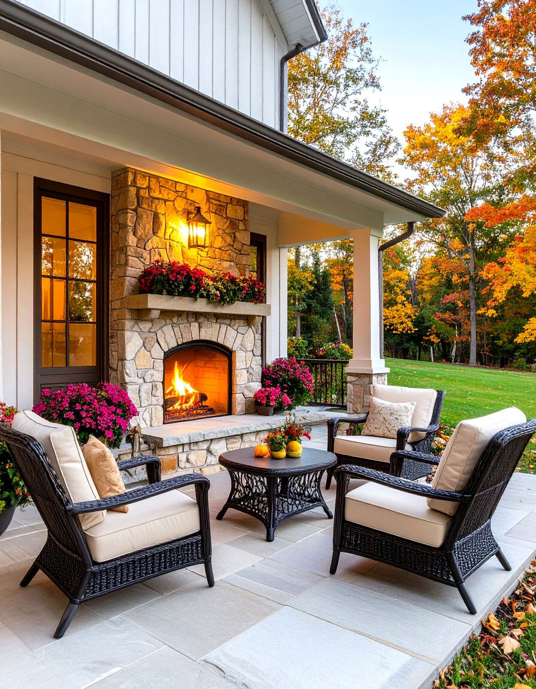 Cozy Porch with an Outdoor Fireplace - 30 farmhouse front porch ideas