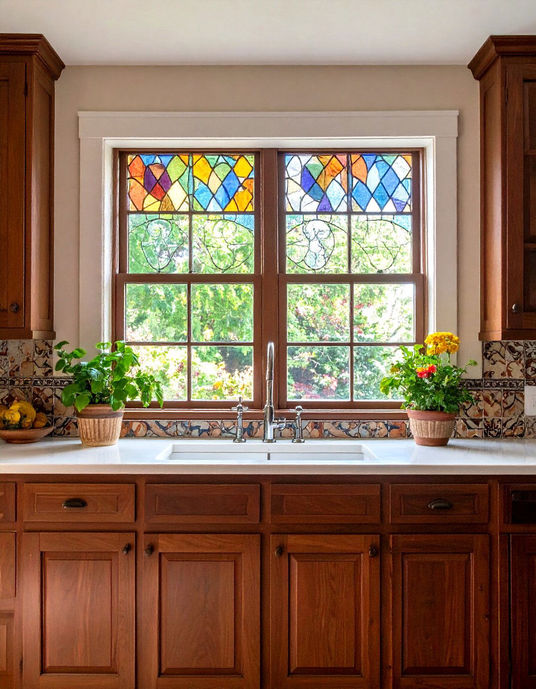 Craftsman Kitchen Stained Glass Film - 30 kitchen curtain ideas