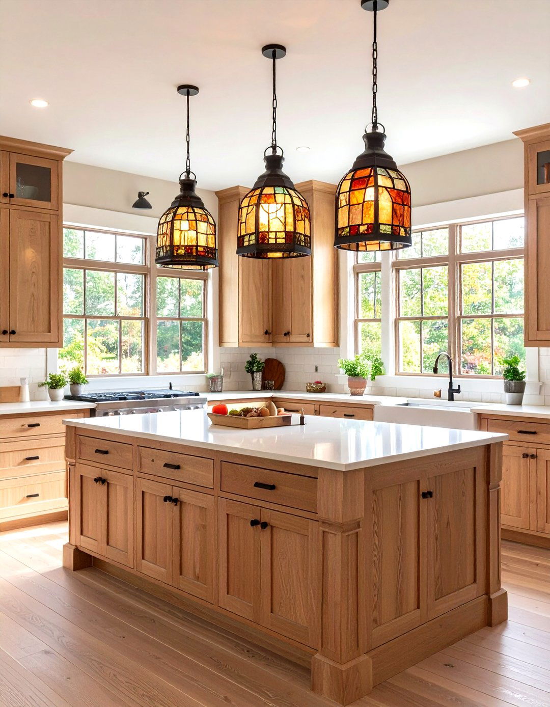 Craftsman Kitchen Style with Stained Glass Pendants - 30 kitchen ceiling lights ideas