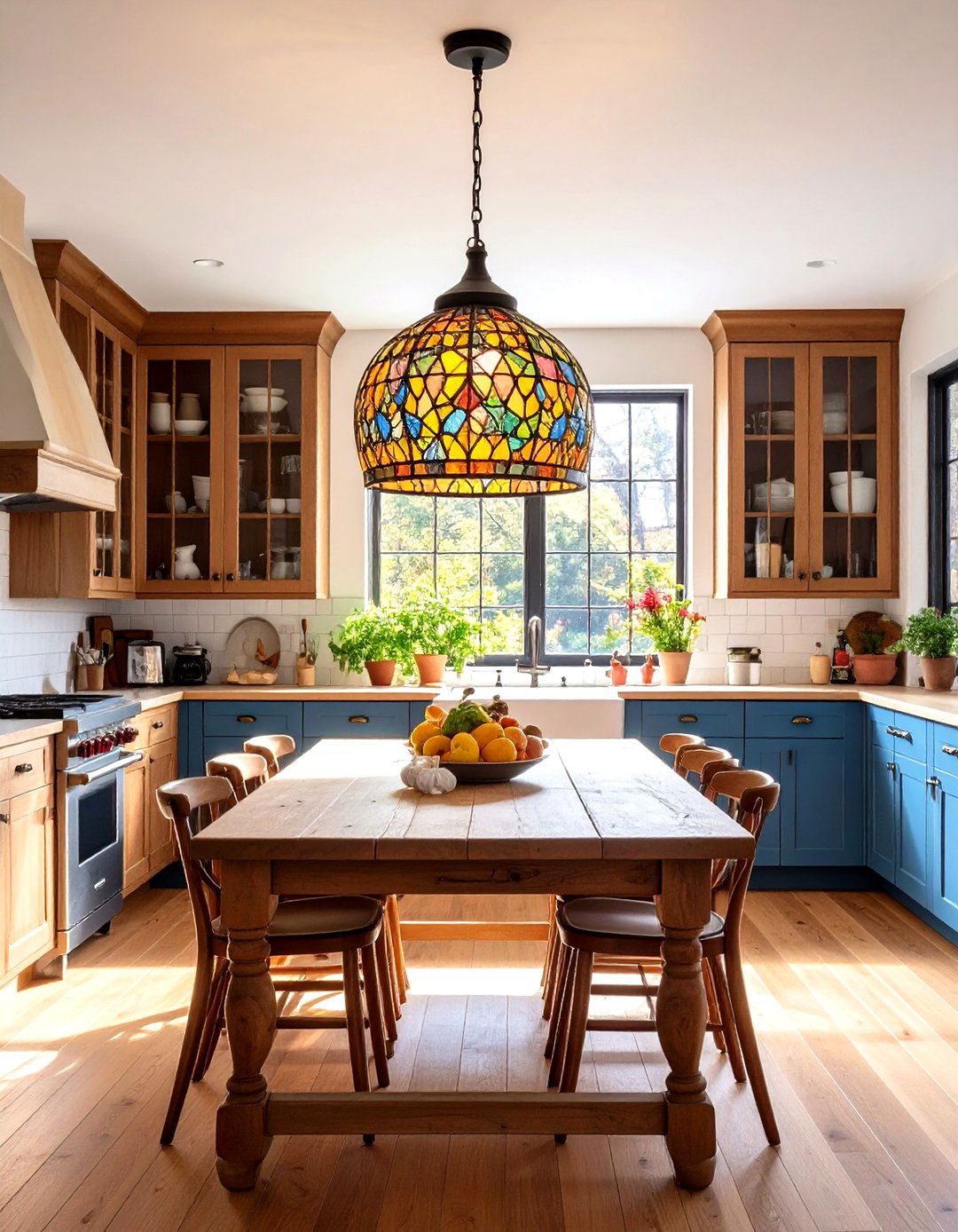 Craftsman Kitchen with Stained Glass Fixtures - 30 kitchen lighting design ideas