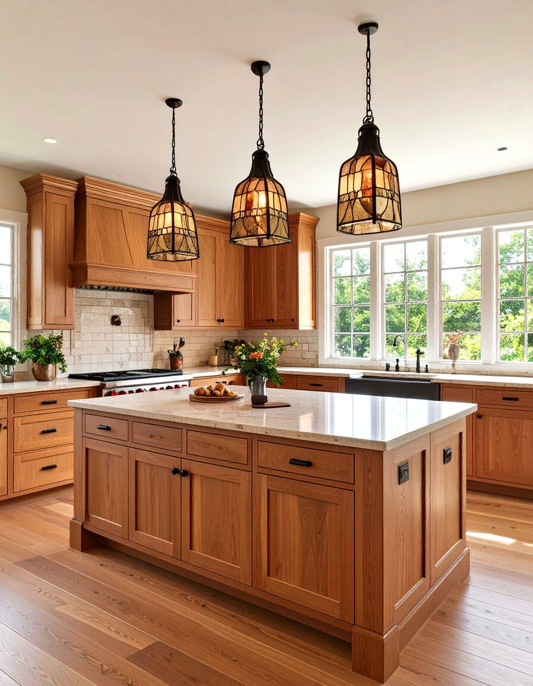 Craftsman Kitchen with Stained Glass Pendants - 30 kitchen island pendant lighting ideas