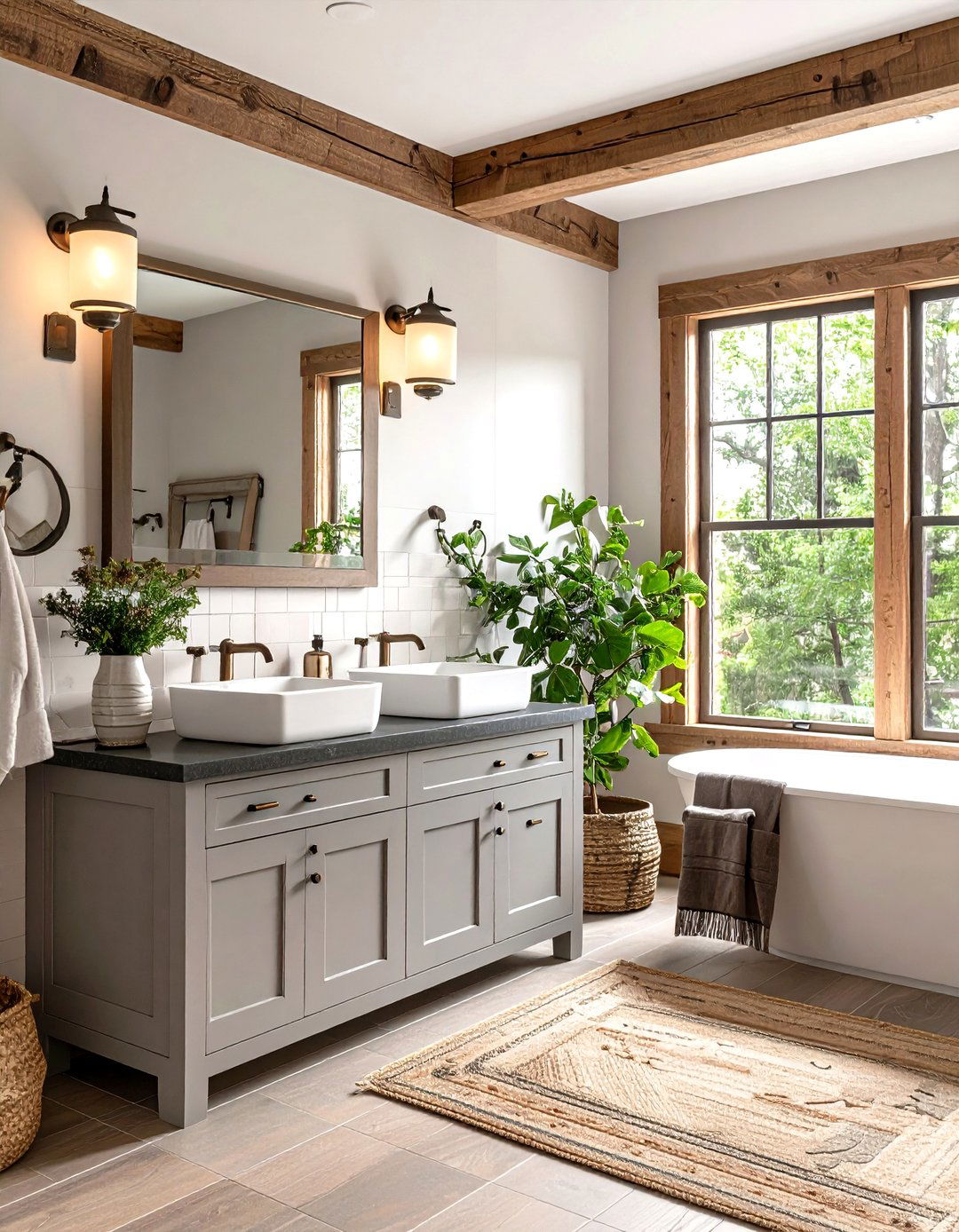 Craftsman Style Bathroom with a Sturdy Vanity - 30 light grey vanity bathroom ideas