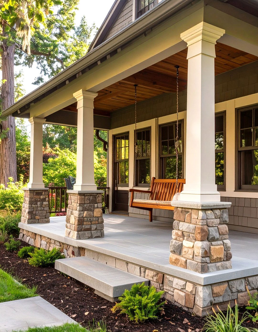Craftsman Style Porch with Tapered Columns - 30 covered patio ideas attached to house