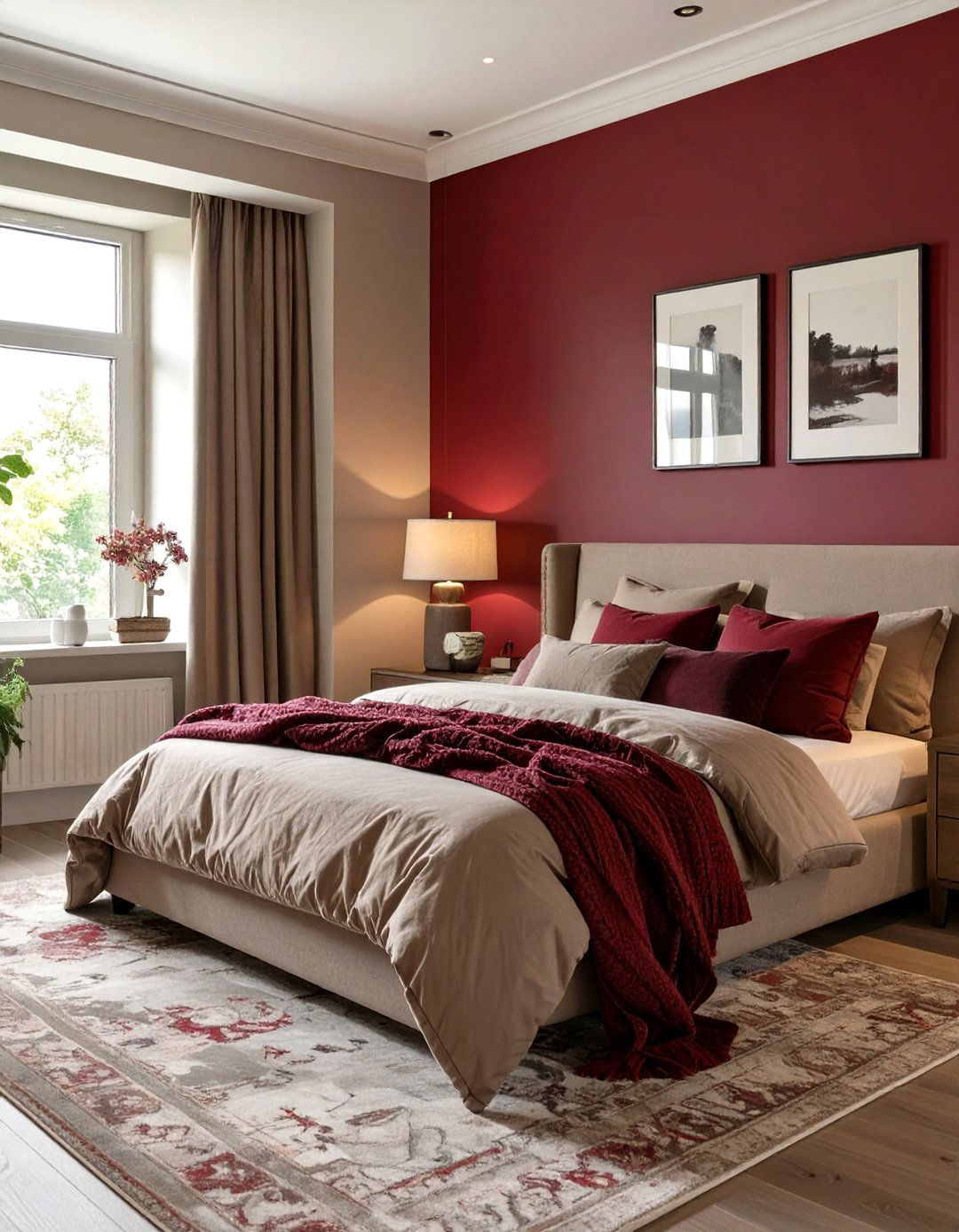 Cranberry Red and Taupe Bedroom - 30 color ideas for bedroom