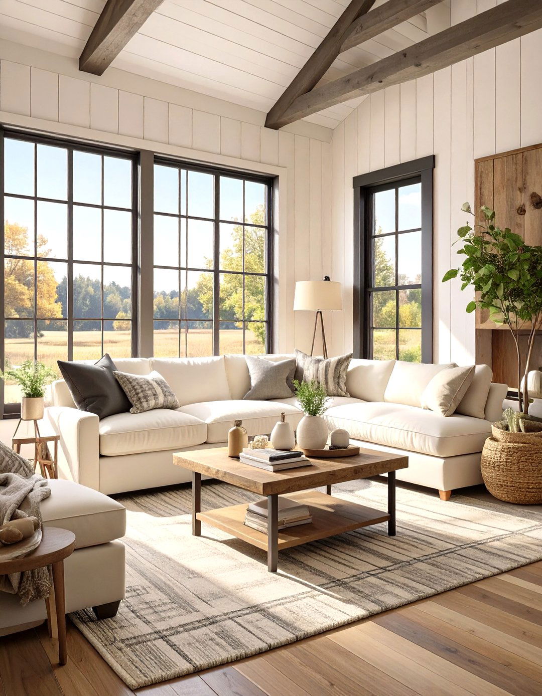 Cream and Black Modern Farmhouse Living Room - 30 neutral living room color ideas