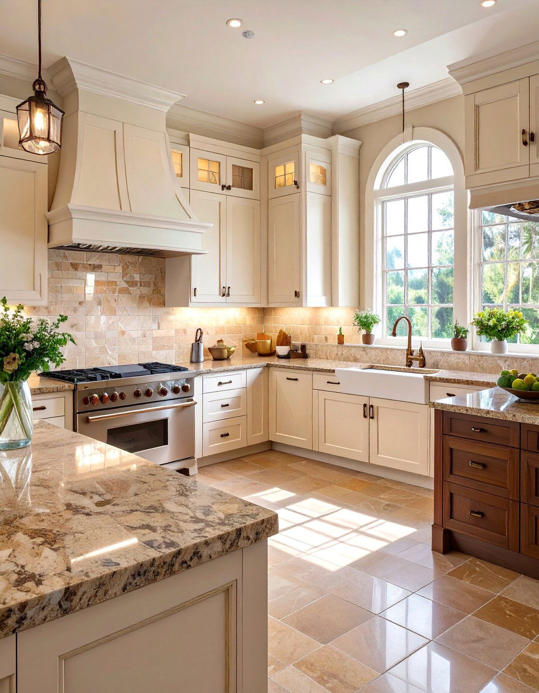 Creamy Travertine Subway Tile - 30 backsplash ideas for fantasy brown granite countertops