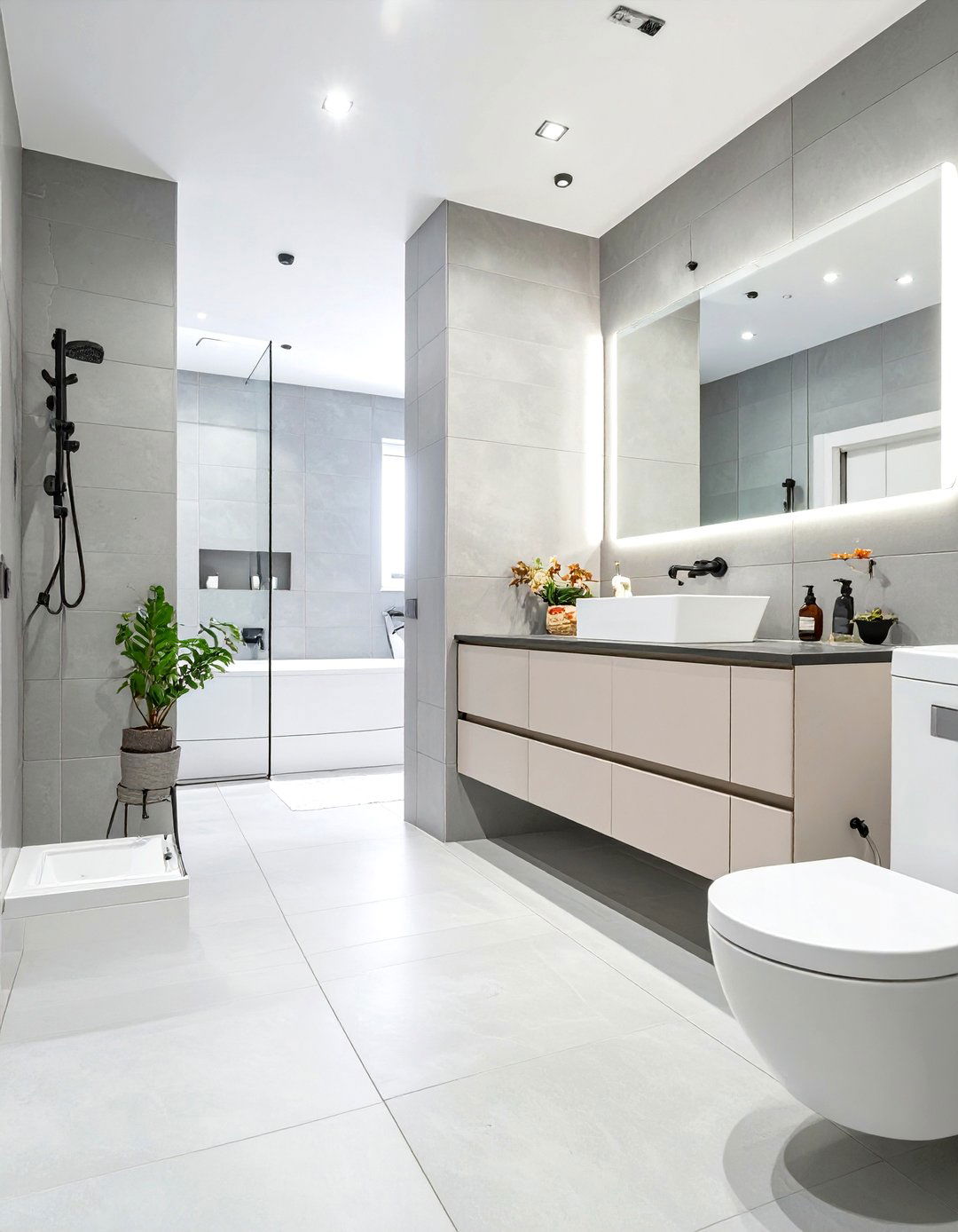 Create Continuity with Uniform Floor and Wall Tiles - 30 small bathroom decorating ideas