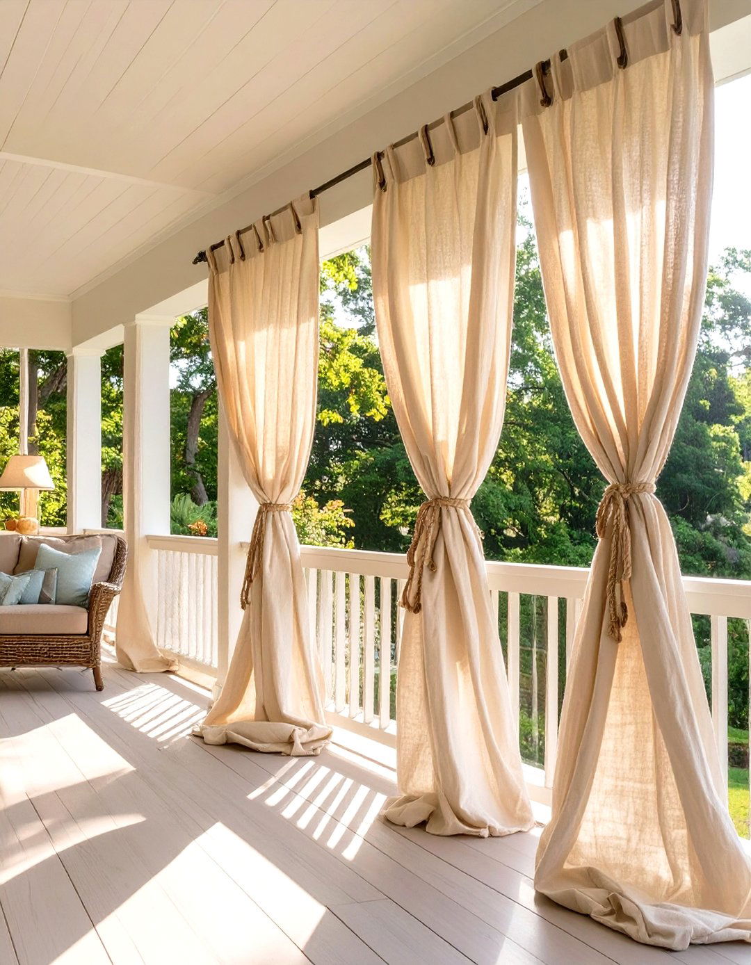 Create Privacy with DIY Drop Cloth Curtains - 30 screen porch ideas on a budget