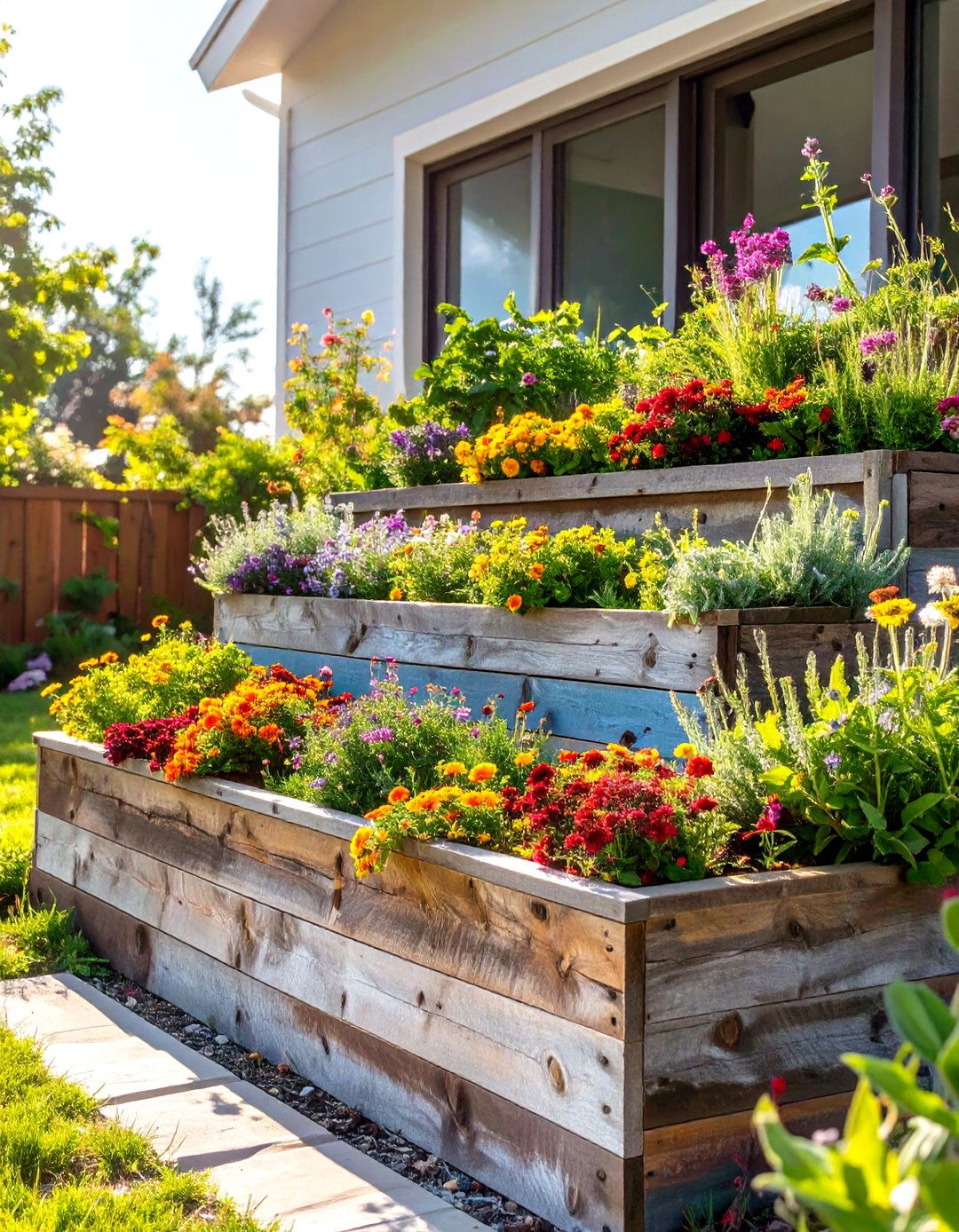 Create Terraced Levels with Reclaimed Wood - 30 sloped backyard ideas on a budget