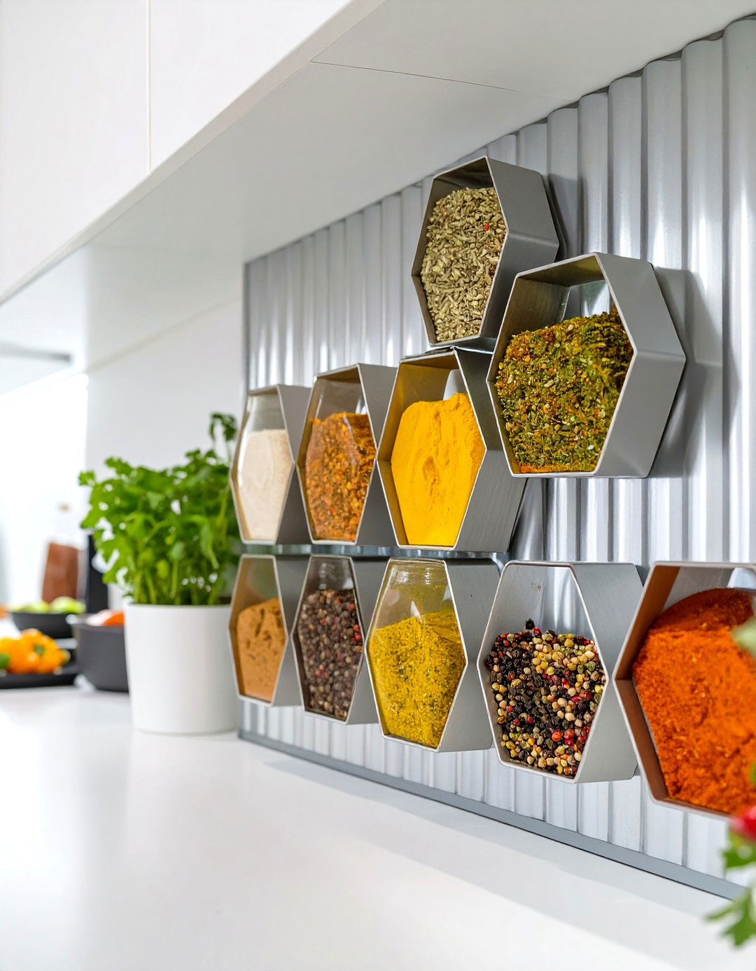 Create a Magnetic Wall Mounted Spice Wall - 30 small kitchen storage ideas