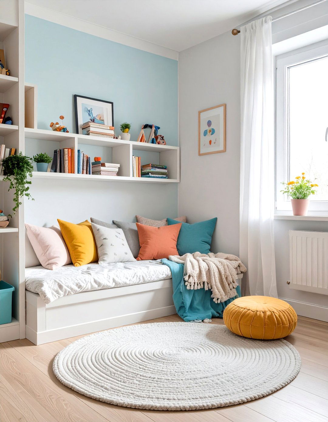 Create a Reading Nook with Pillows - 30 toddler girl room ideas on a budget