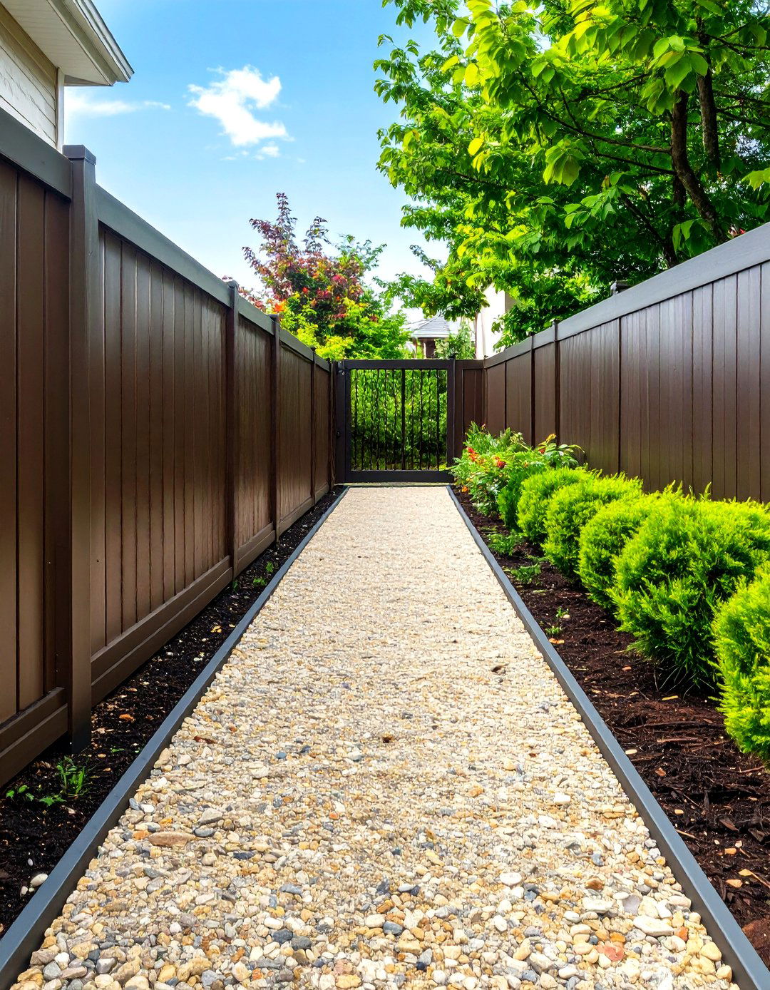 Creating a Simple Gravel Path Parallel to the Fence Line - 30 simple fence line landscaping ideas