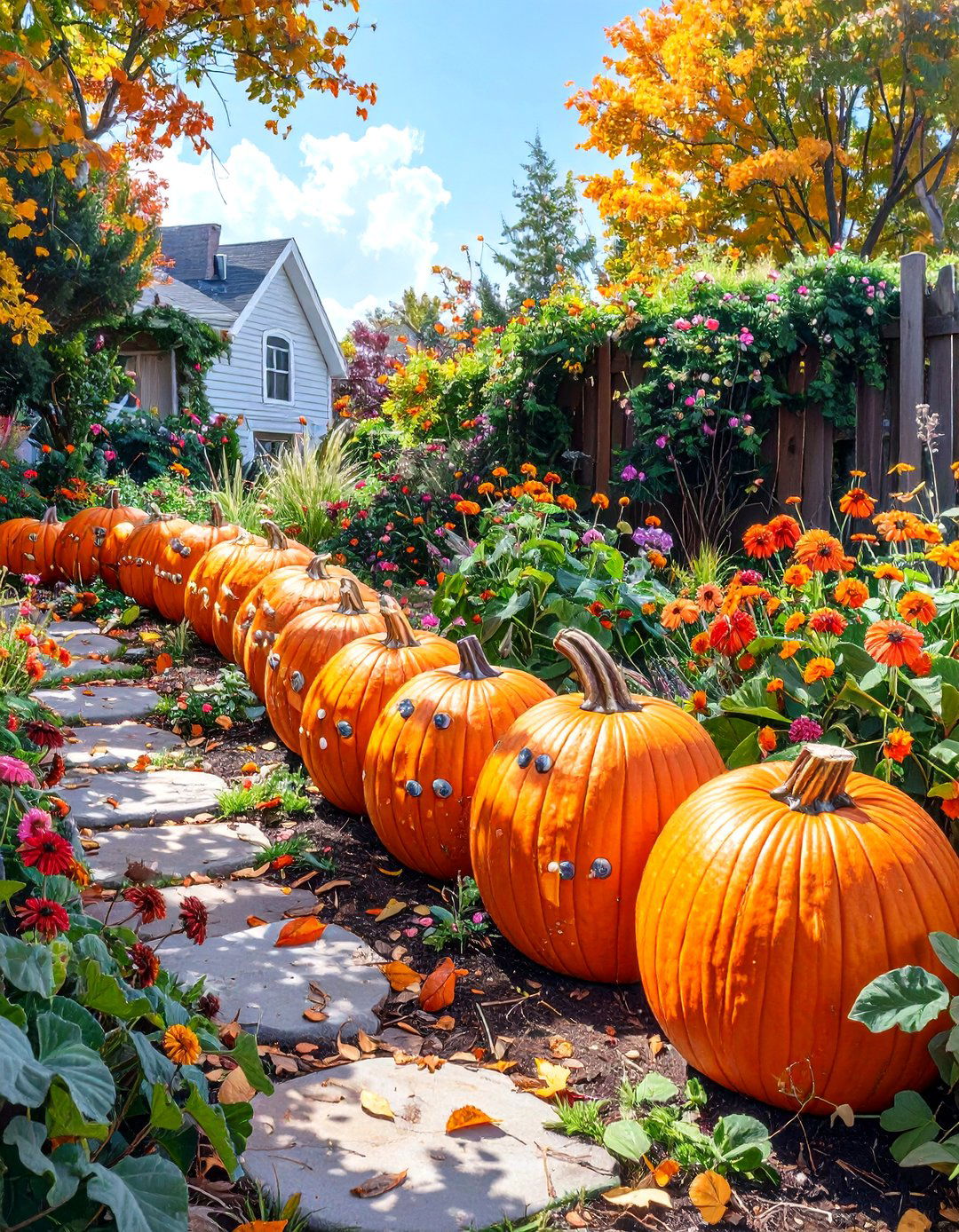 Creepy Crawling Caterpillar of Pumpkins - 30 outdoor halloween decoration ideas