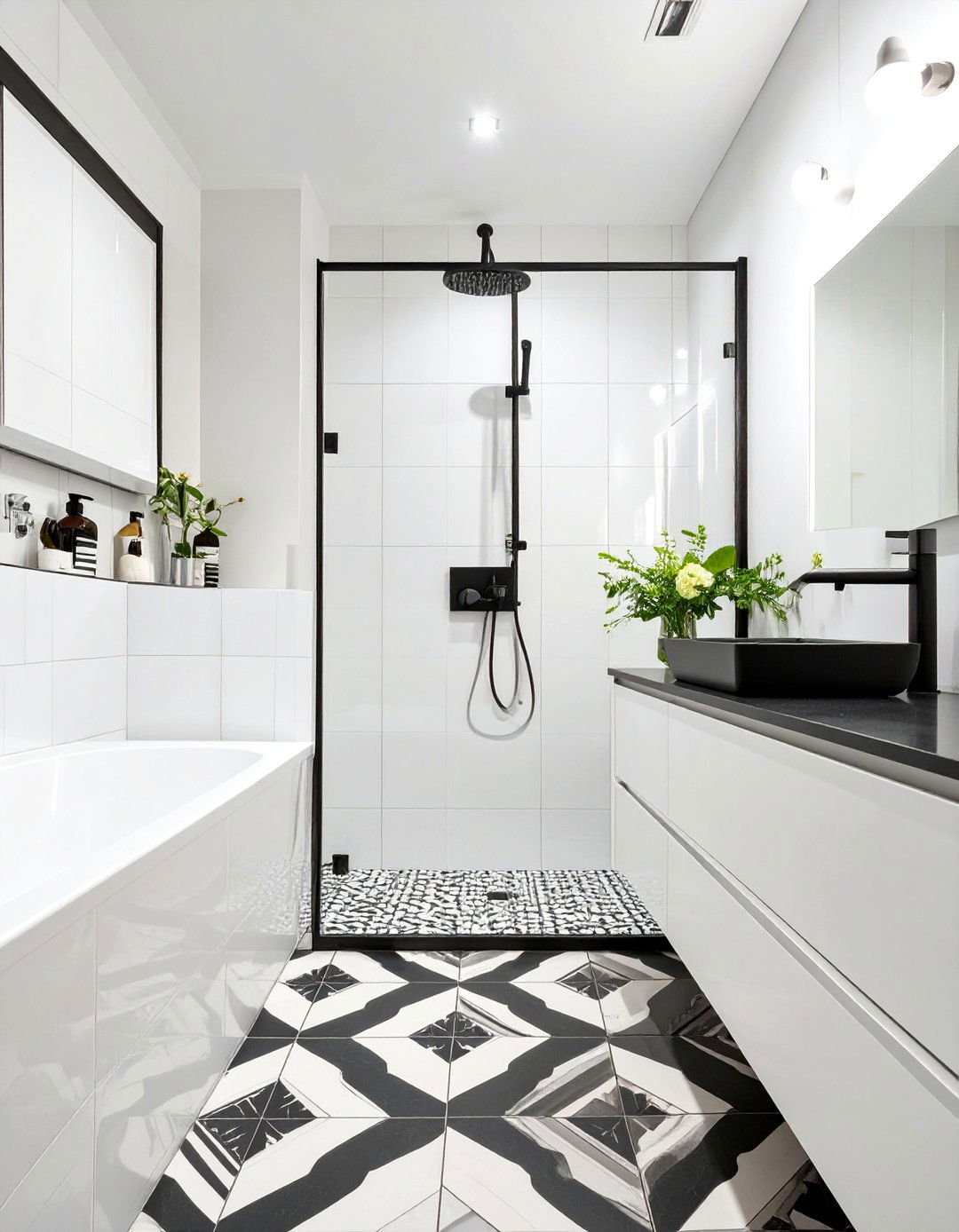 Crisp White Bathroom with Black Accents - 30 bathroom wall paint ideas