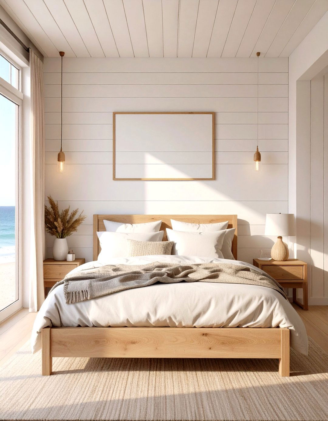 Crisp White Shiplap Wall - 30 seaside modern coastal bedroom ideas