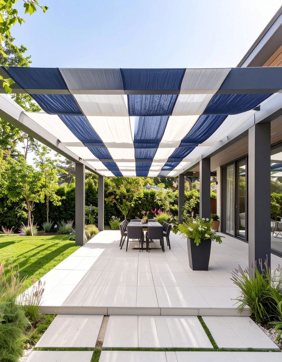 Criss Cross Fabric Weave - 30 budget diy backyard shade ideas