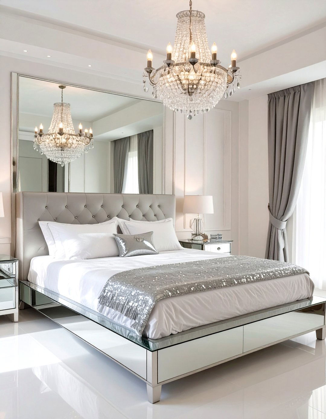 Crystal and Mirror Bedroom - 30 glam bedroom ideas