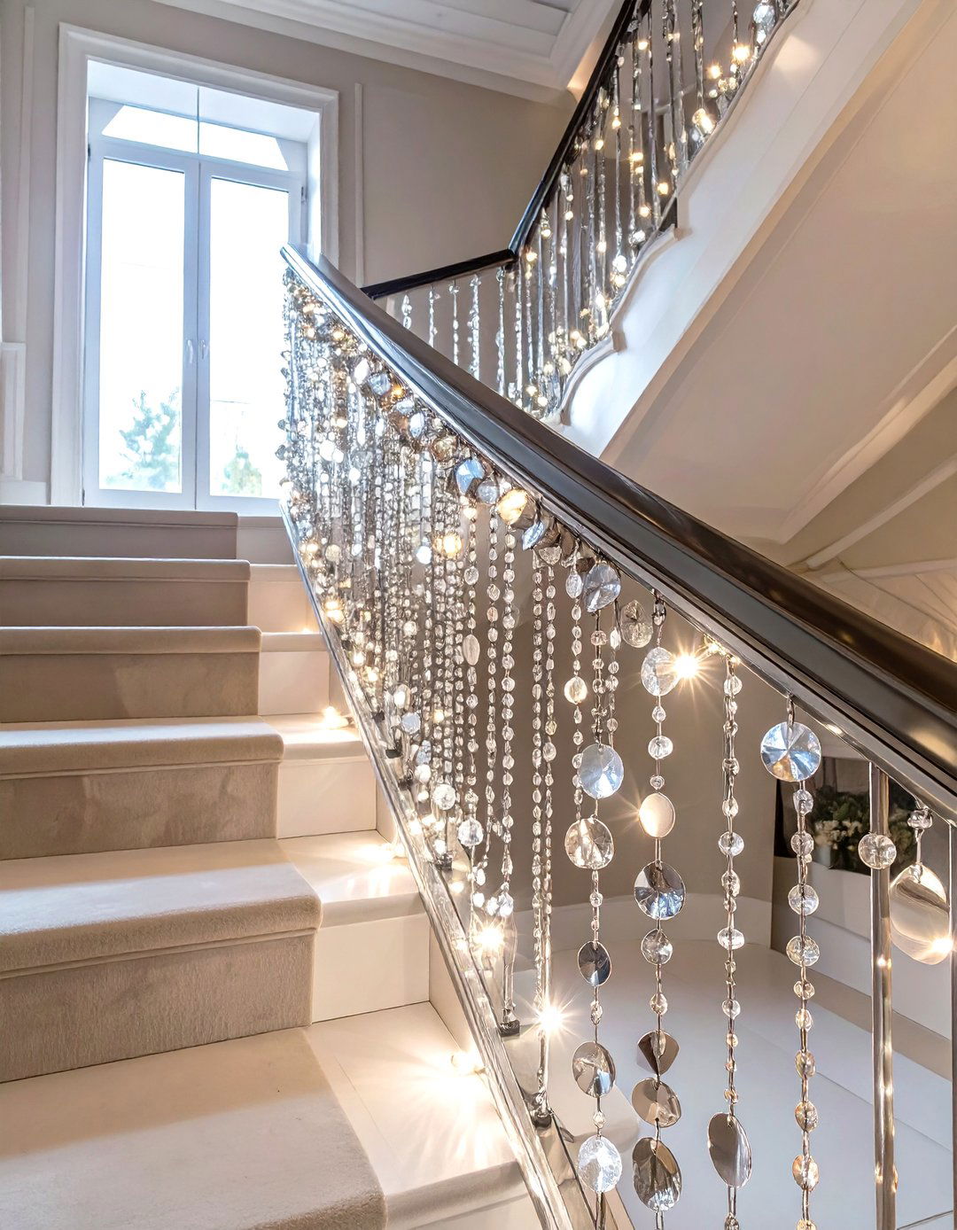 Crystal and Mirror Garland Design - 30 garland on stairs ideas