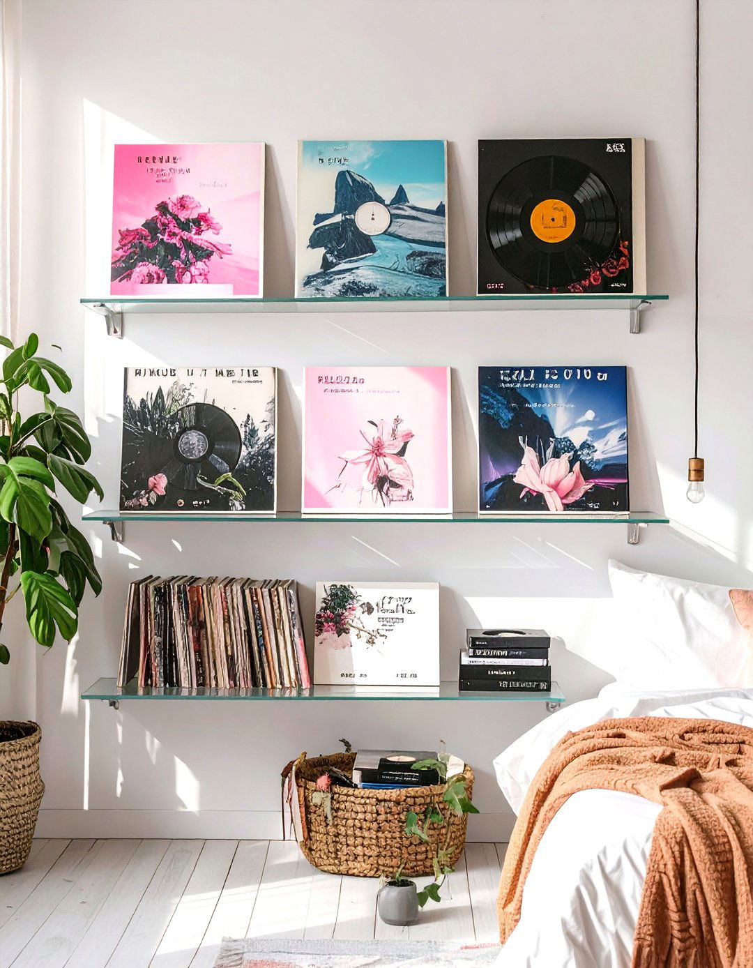 Curated Vinyl Record Wall Display - 30 spotify bedroom trend