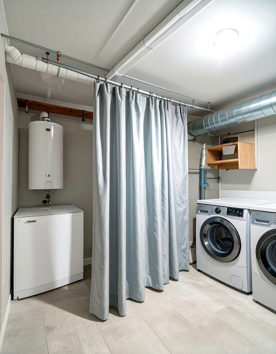 Curtain Partitions to Conceal Unattractive Areas - 30 unfinished basement laundry room ideas