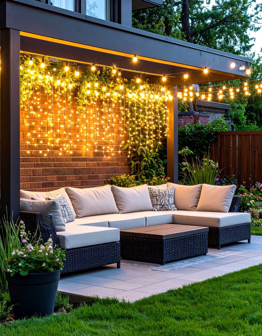 Curtain of Waterfall Patio String Lights - 30 patio lighting ideas
