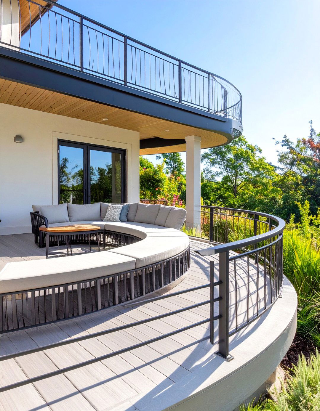 Curved Black Metal Railing - 30 black deck railing ideas