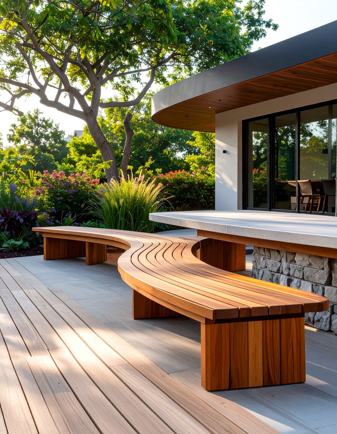 Curved Deck Bench for Round Decks - 30 deck bench ideas