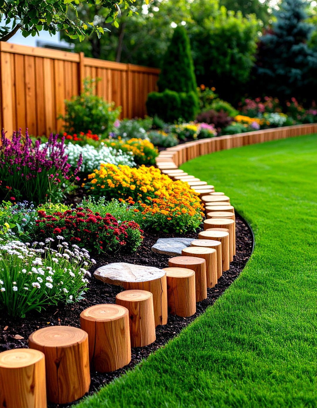 Curved Garden Edging with Timbers - 30 landscape timber ideas