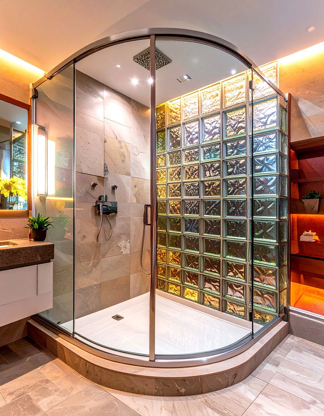 Curved Glass Block Wall Shower - 30 corner shower ideas