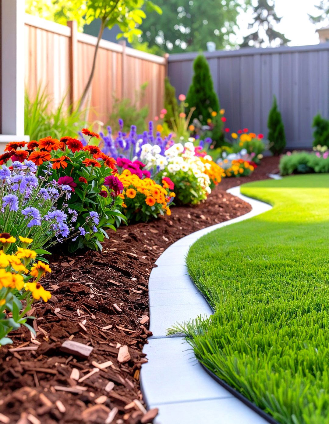 Curved Turf Edging for Garden Beds - 30 small backyard turf ideas
