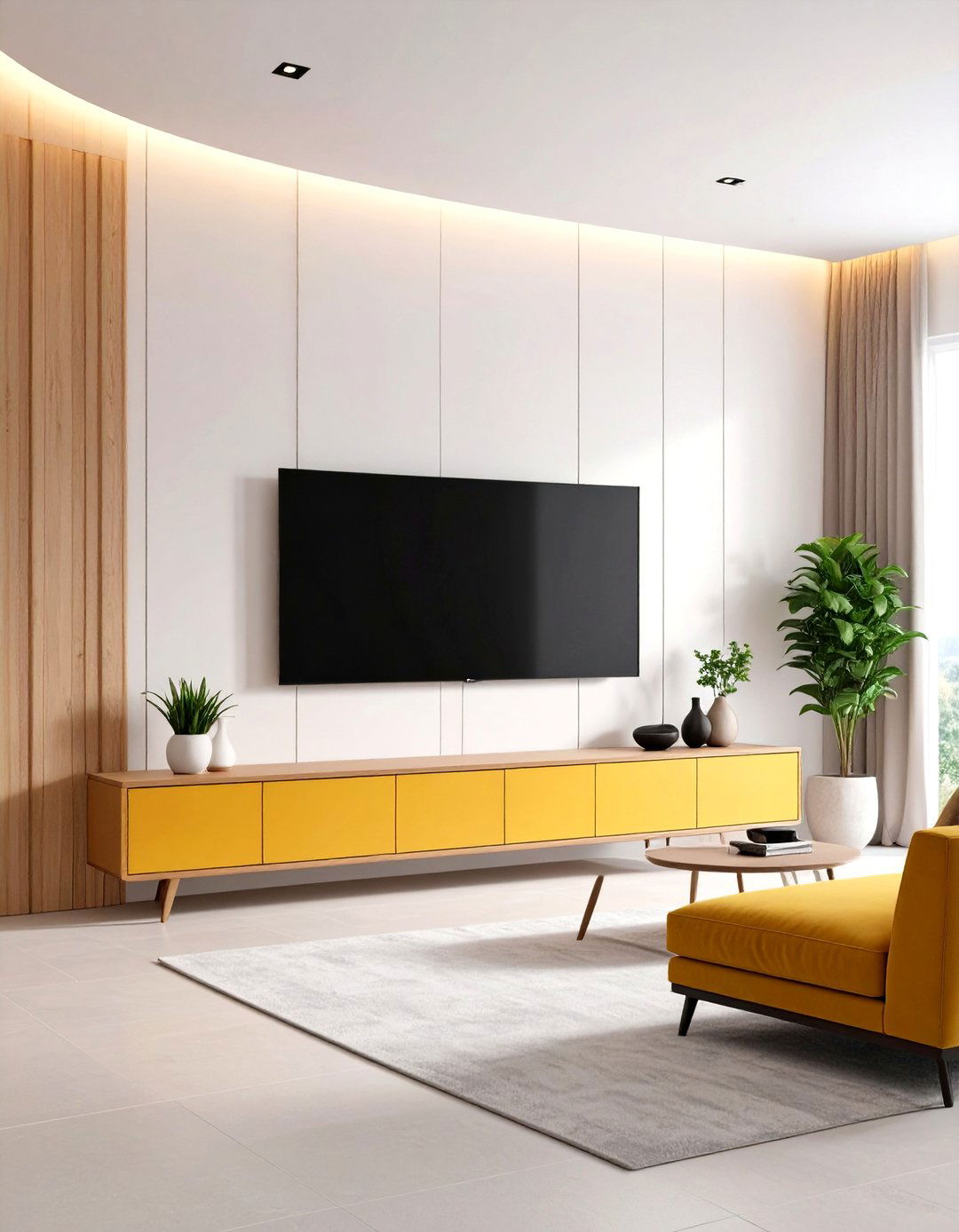 Curved Wall for a Softer Look - 30 living room tv wall ideas