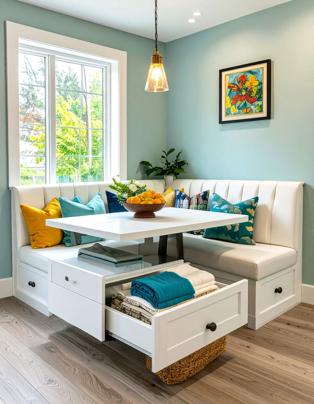 Custom Banquette Seating with Drawers - 30 dining room storage ideas