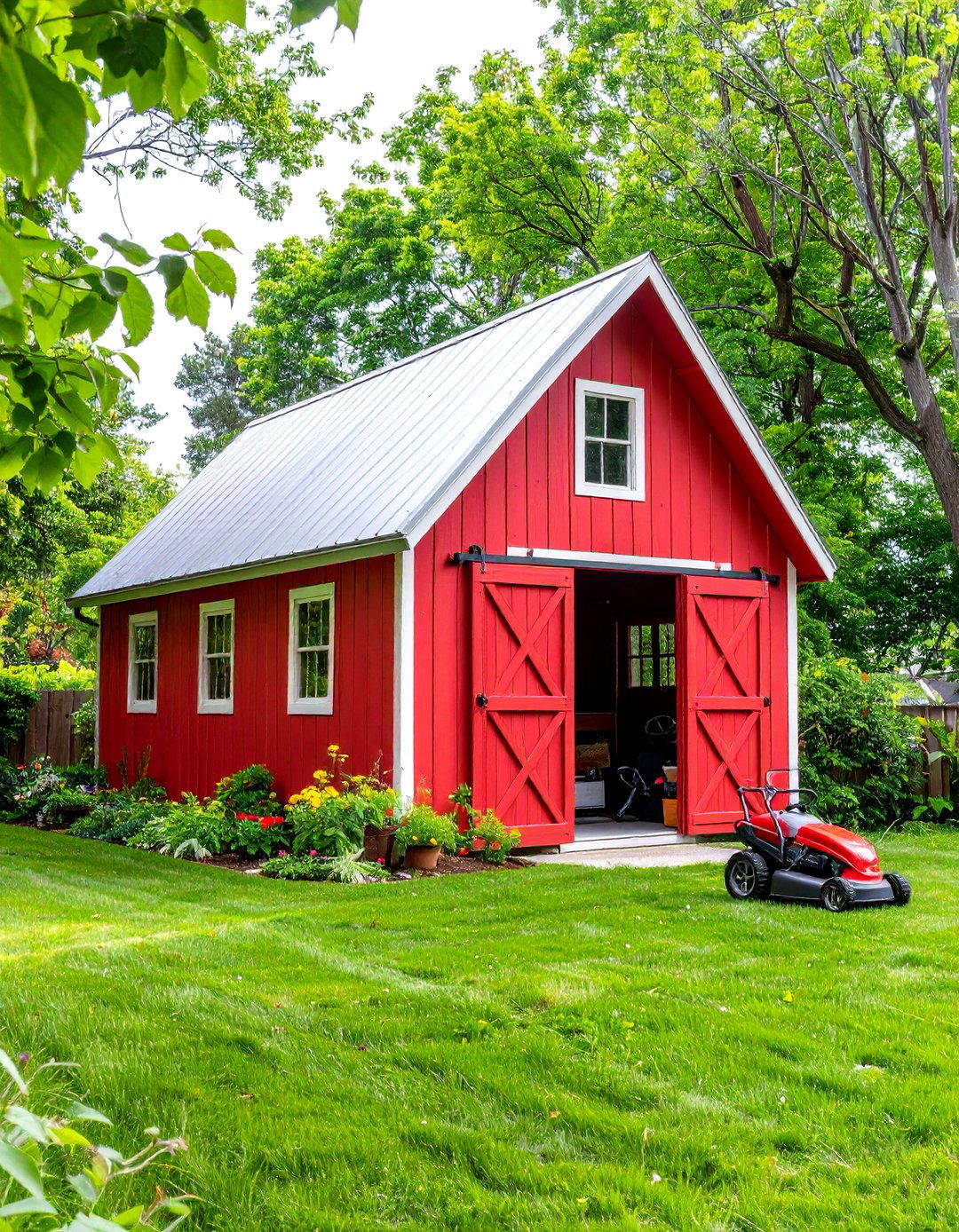 Custom Built Mini Barn - 30 lawn mower storage ideas