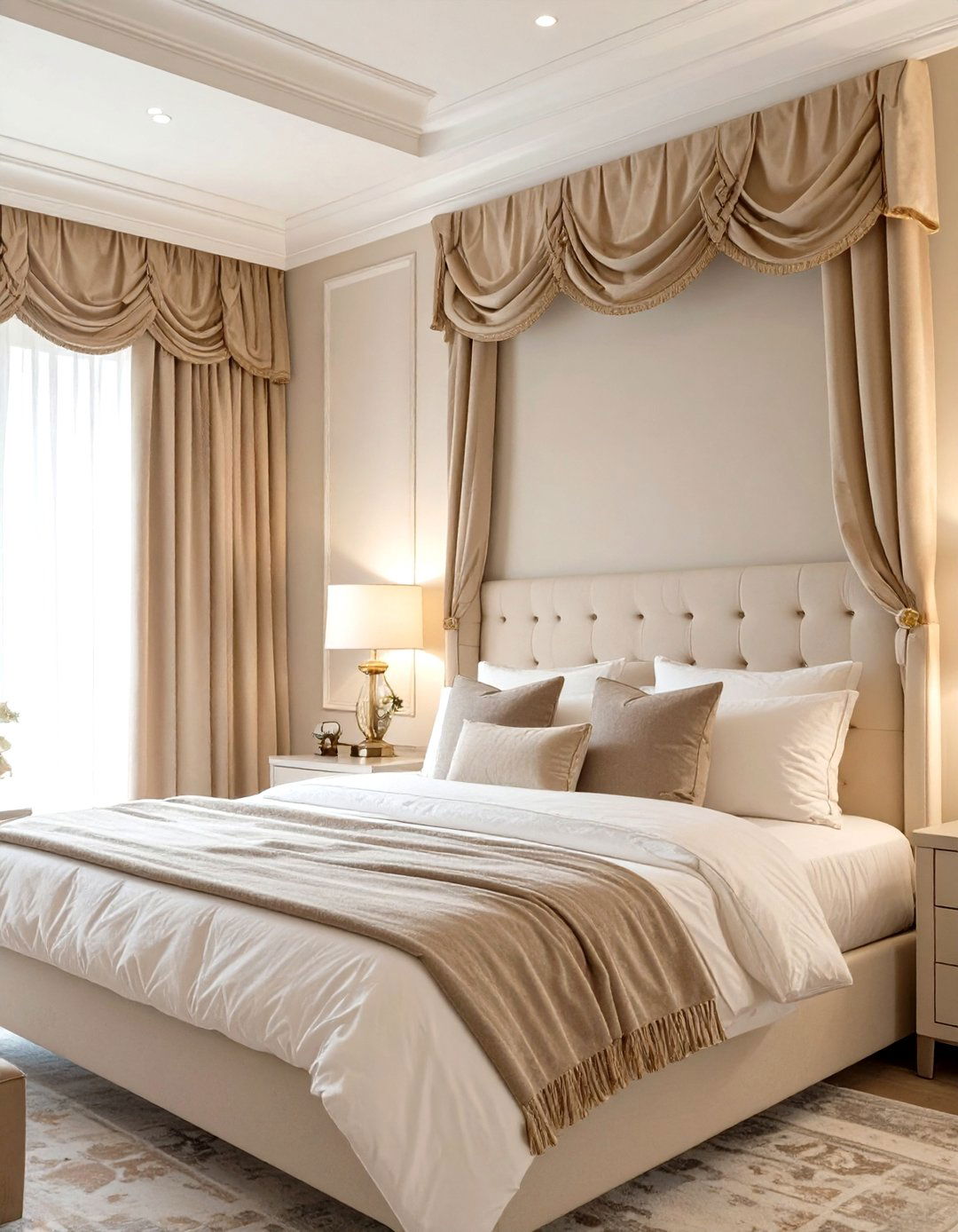 Custom Cornice Board with Curtains in a Traditional Bedroom - 30 curtain ideas for bedroom