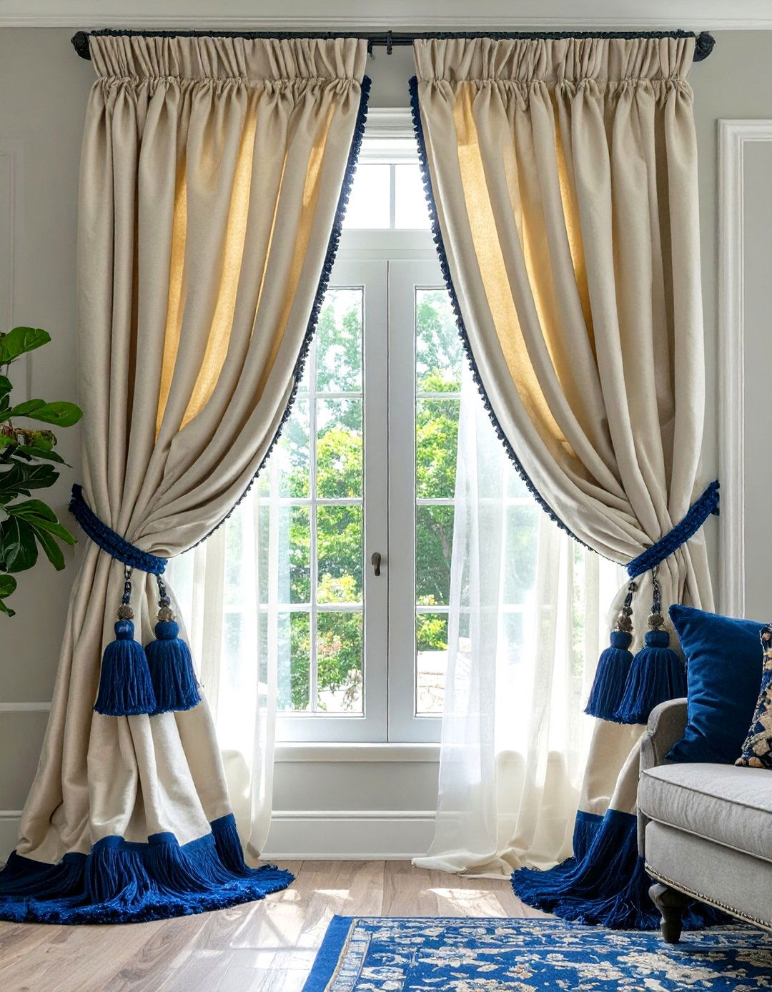 Custom Drapery with Decorative Trim - 30 window treatment ideas for living room