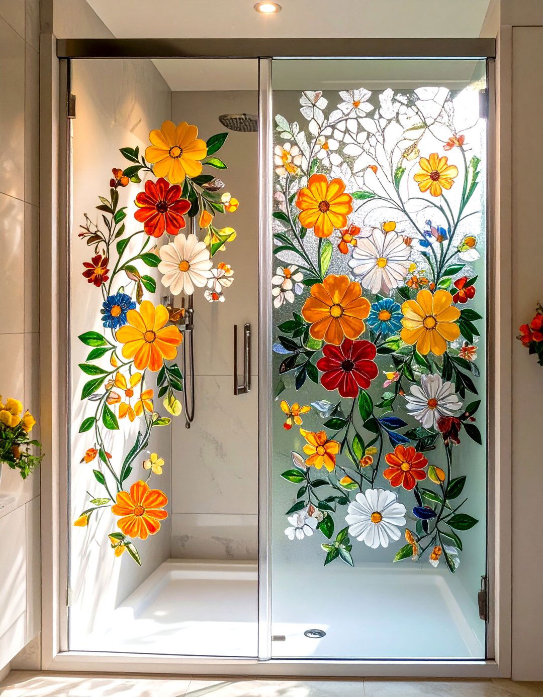 Custom Etched Glass Shower Door - 30 shower door ideas