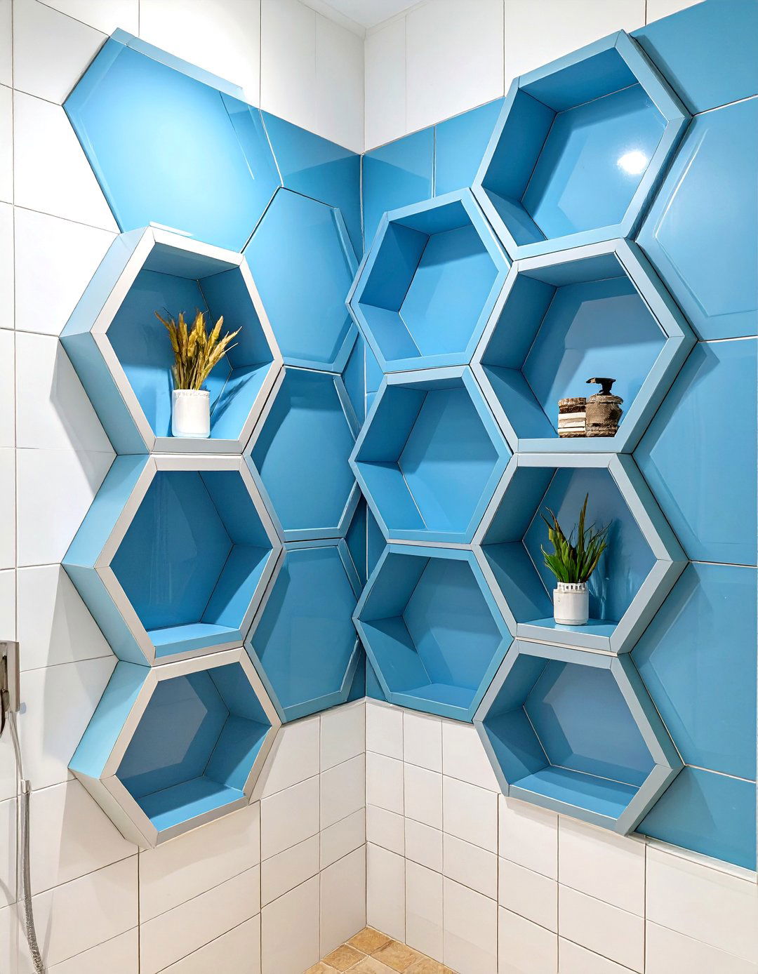 Custom Geometric Shower Shelves - 30 shower shelf ideas