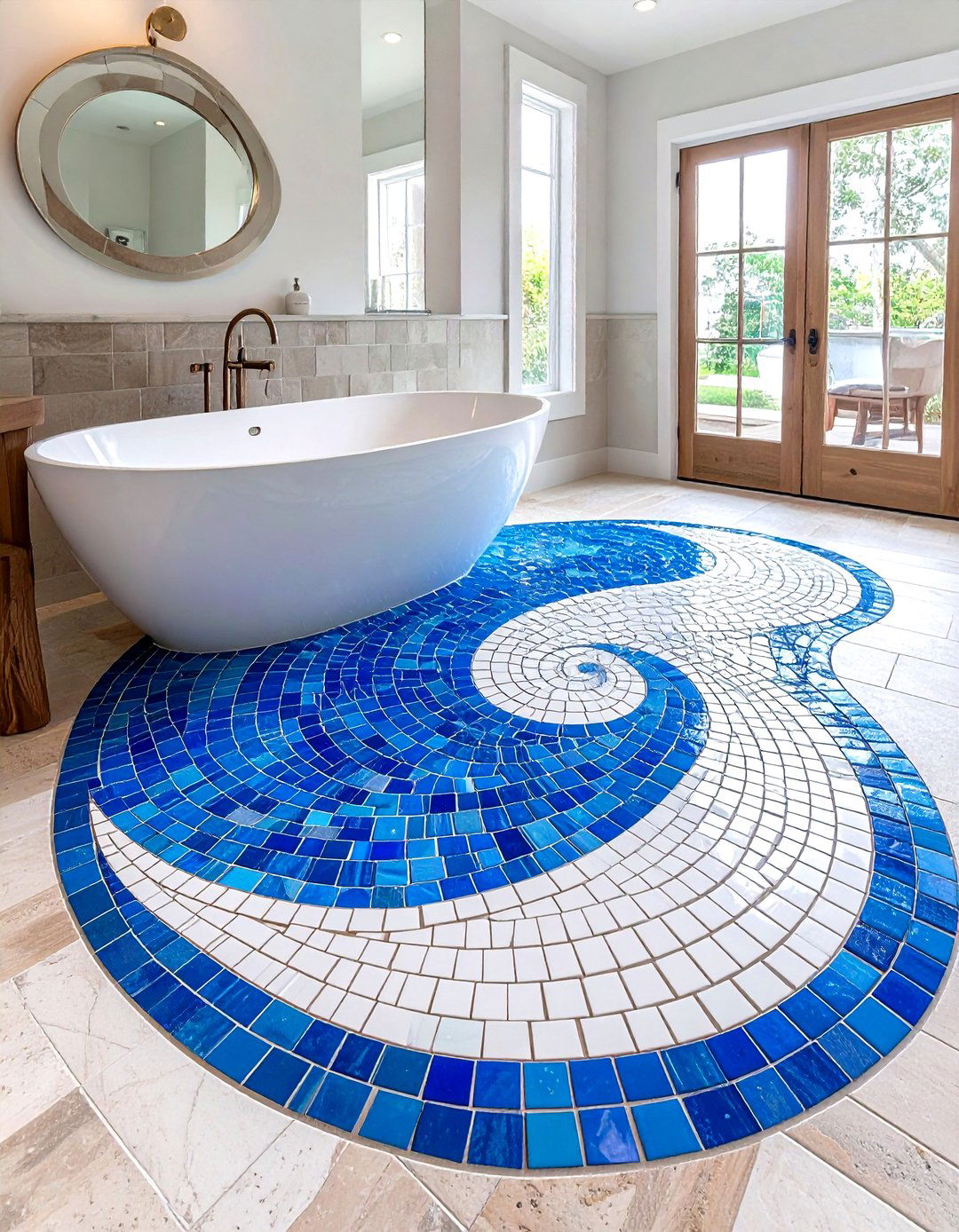 Custom Mosaic Art with Penny Tiles - 30 penny tile bathroom floor ideas